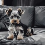Silver Yorkie On Couch