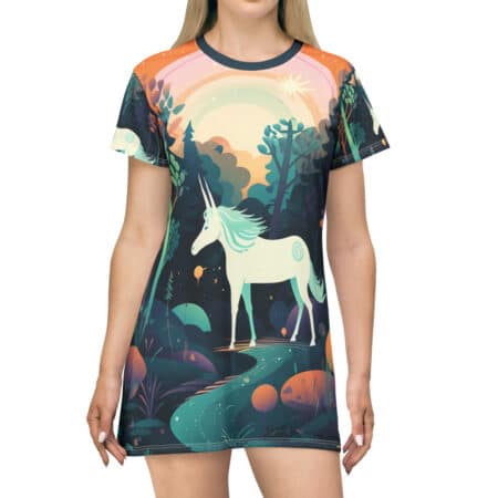 Shop the Unicorn Forest Tagless Custom Cut Tee Dress | Lightweight and Stylish