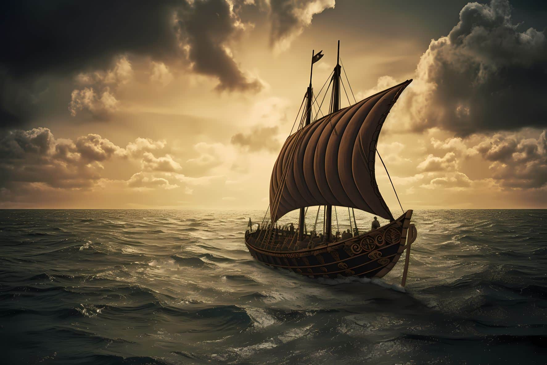 The Mighty Viking Longship at Sea
