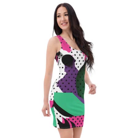 1980s Casual Dress - All-Over Printed Fitted Dress | Stand Out and Make a Statement
